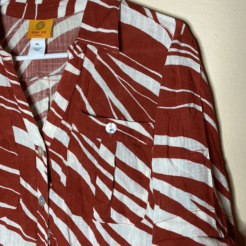 Ruby Rd Petite Button down slub shirt zebra print size Large - Picture 4 of 8